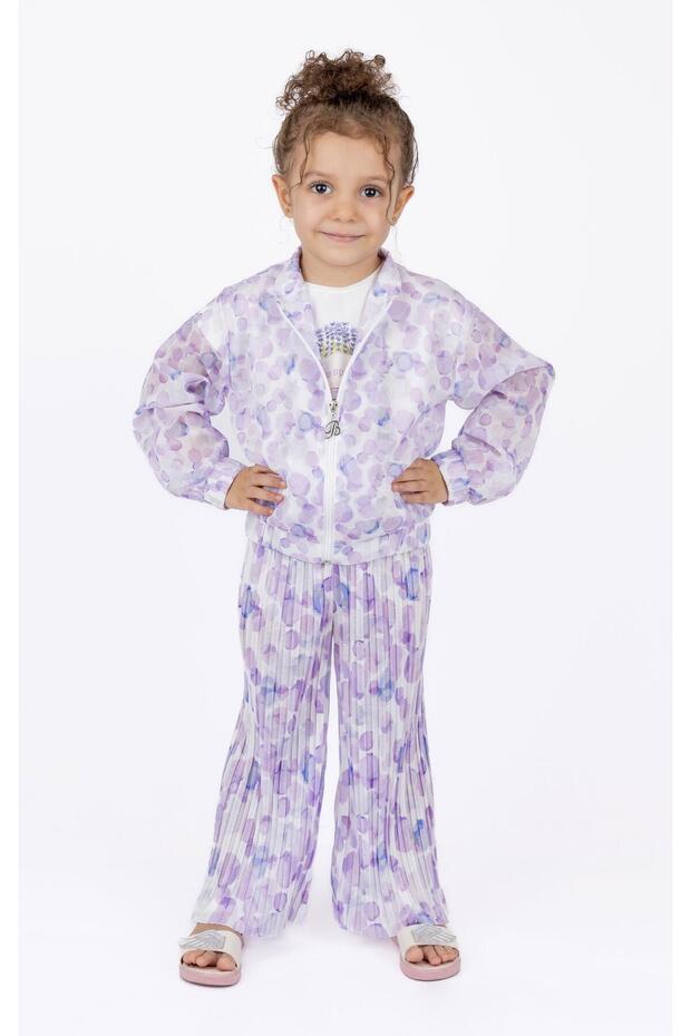 Girl's Lilac Pleated Colorful Trousers