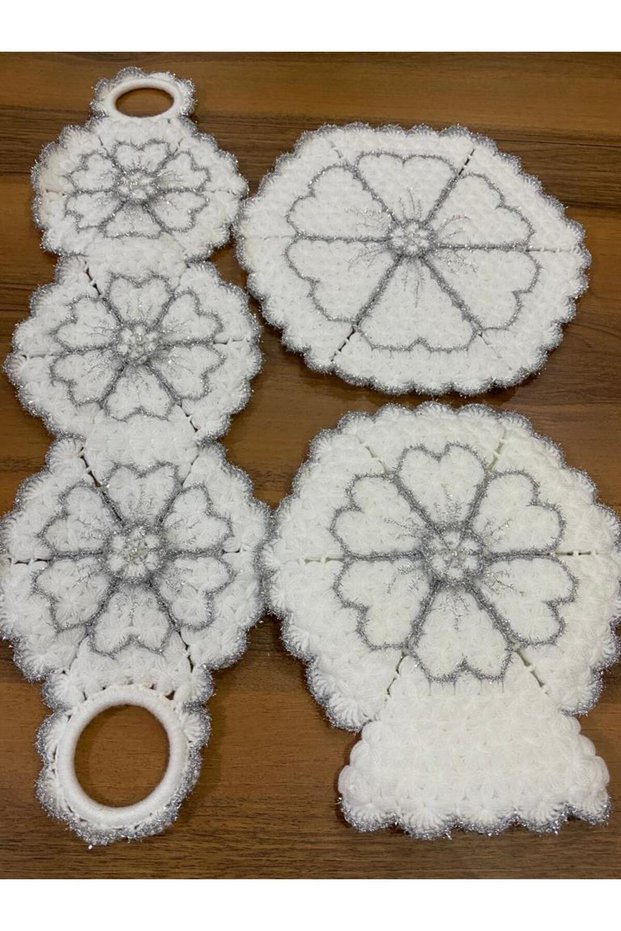 Bathroom Washcloth Dowry, Gift Hand Knitted Plump Bowknot Flower Pattern Glittery Triple Set Bathroom Washcloth