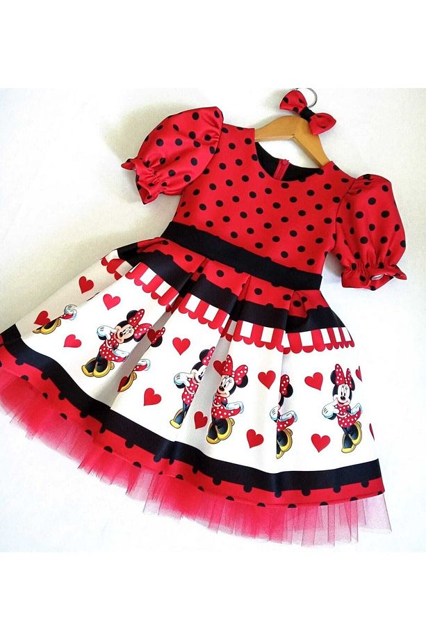 Eylul Elif Butik Minnie Mouse Desenli Kız Çocuk Elbise - 3