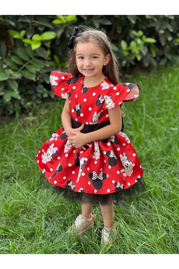 Eylul Elif Butik Minnie Mouse Desenli Kız Çocuk Elbise - 1