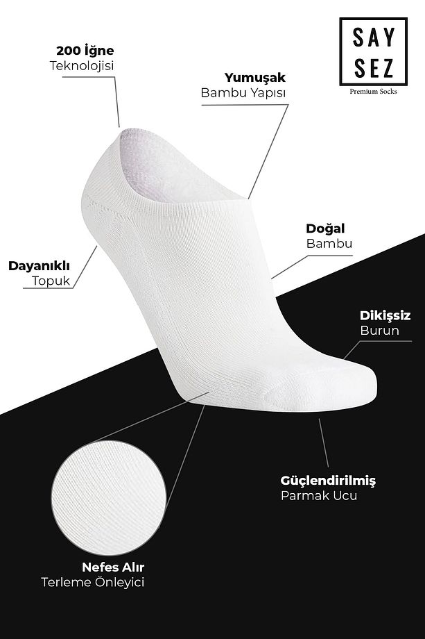 Bambu Sneaker Beyaz Çorap Dikişsiz Görünmez Bilekte Spor Çorap Premium 4'lü Paket - 2