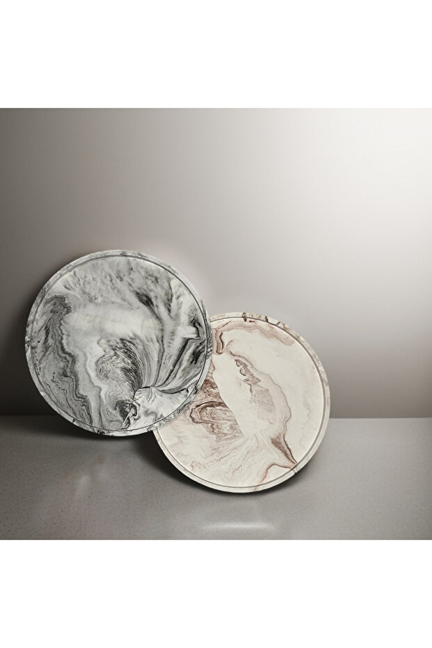 2-Piece Marble Patterned Round Plate Presentation Service - 1