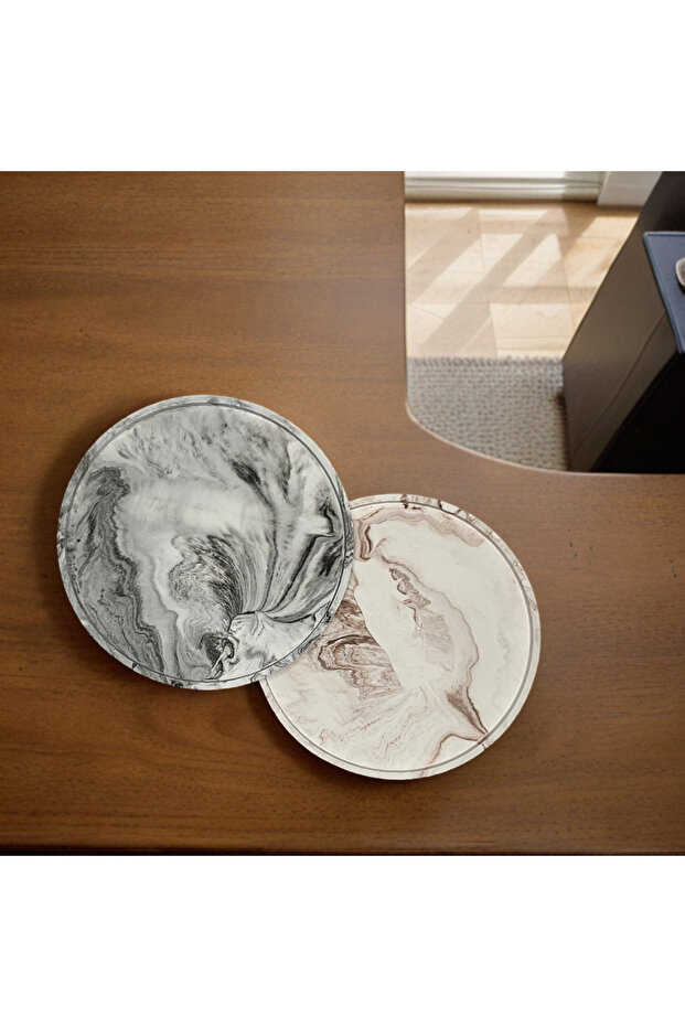 2-Piece Marble Patterned Round Plate Presentation Service - 3