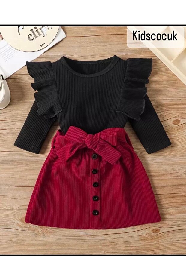 Velvet Skirt Girl's Combination