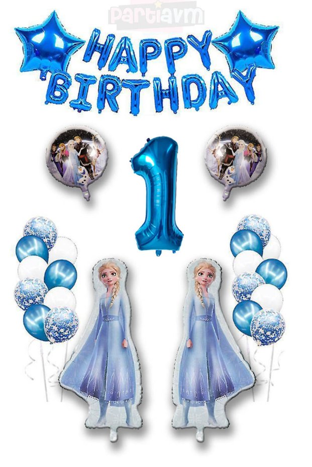 Frozen Elsa Blue Number Happy Birthday Balloon Set Transparent Balloon with Confetti Snow Queen Elsa Balloon