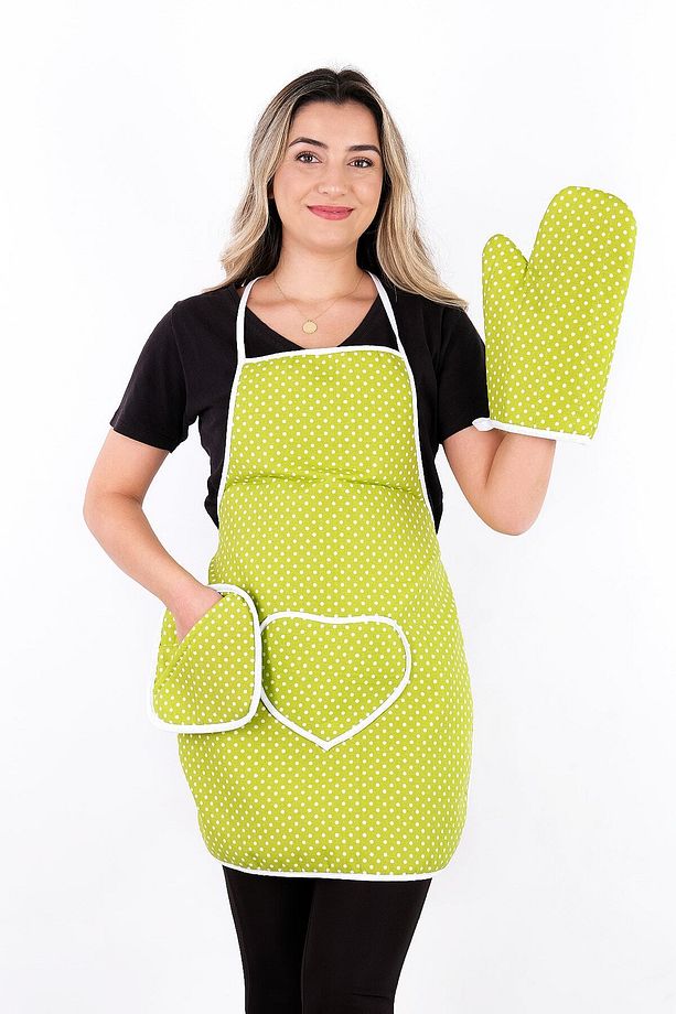 Trendy 3lü Set Su Geçirmez Mutfak Önlüğü Çeyiz Seti Isıya Dayanıklı Fırın Eldiveni Ve Tutacak Takımı - 1