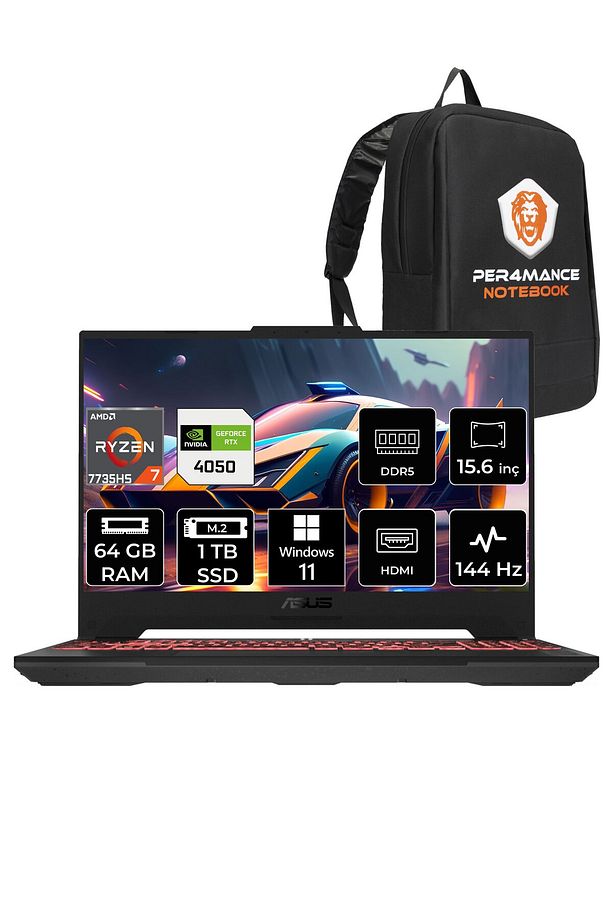 Tuf Gaming A15 R7 7735HS 64GB 1TB SSD RTX4050/6GB 144Hz 15.6" FHD W11P LP052 & PER4 ÇANTA - 1