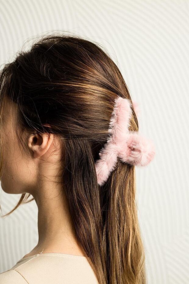 مشبك مزلاج من القطيفة الوردية - 2