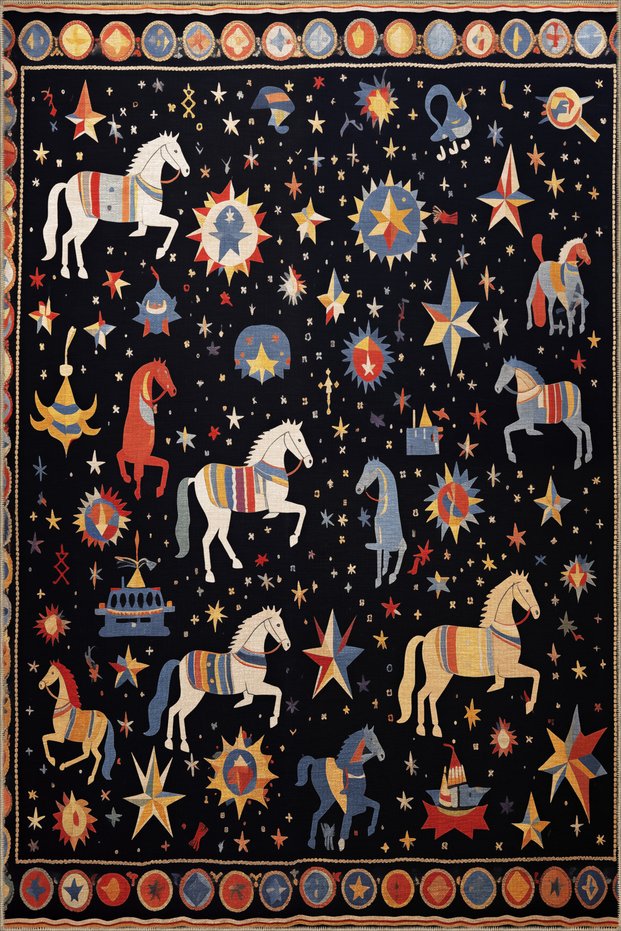 Dido 2 Collection Children's Carpet Theme Star and Horse Patterned Modern Decorative Carpet 3234