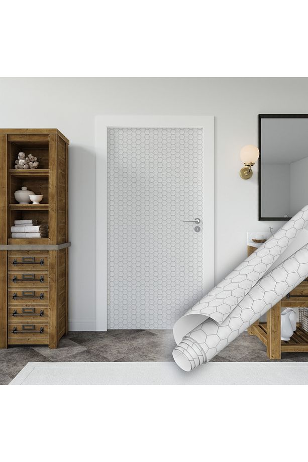 Beyaz Altıgen Desenli Yapışkanlı Folyo, Fayans Görünümlü Mutfa, Banyo Mobilya Kaplama 45x500cm 0345 - 6