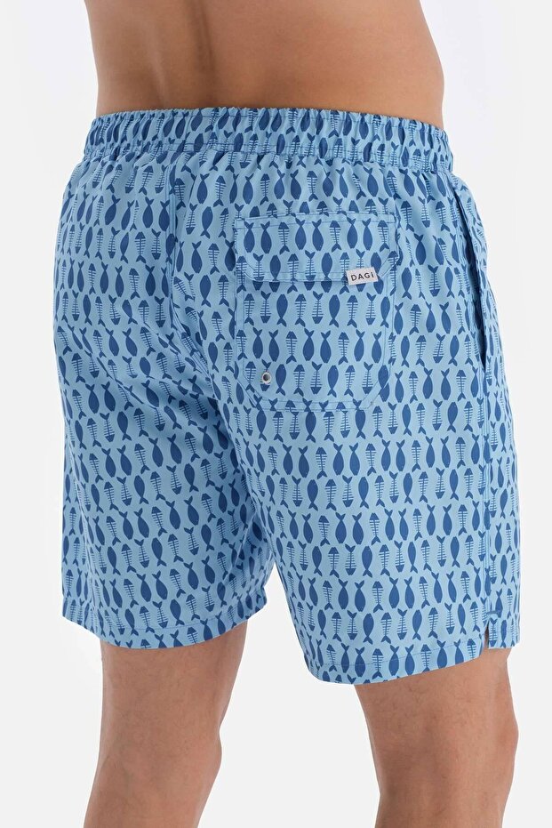 شورت سباحة متوسط الحجم بنمط هيكل السمكة باللون الأزرق - 5