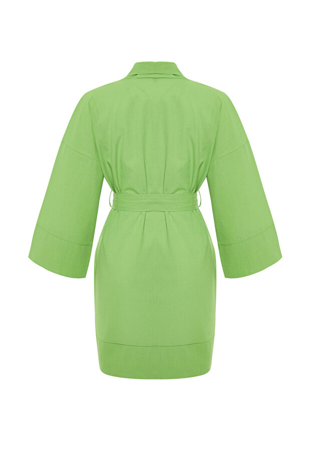 Yeşil Dokuma Plaj Mini Kuşaklı Kimono&Kaftan TBESS23KM00080 - 9