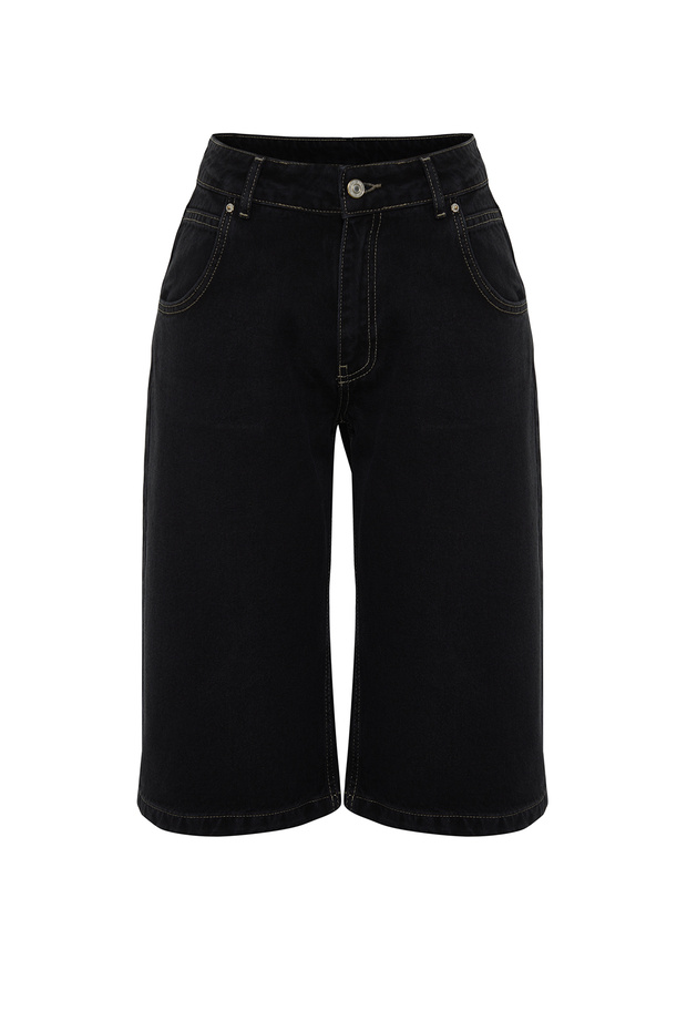 Siyah Yüksek Bel Denim Bermuda TWOSS24SR00023 - 7