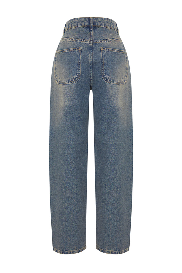 Koyu Mavi Soluk Efektli Vintage Düşük Bel Skater Baggy Jeans TWOSS24JE00052 - 12