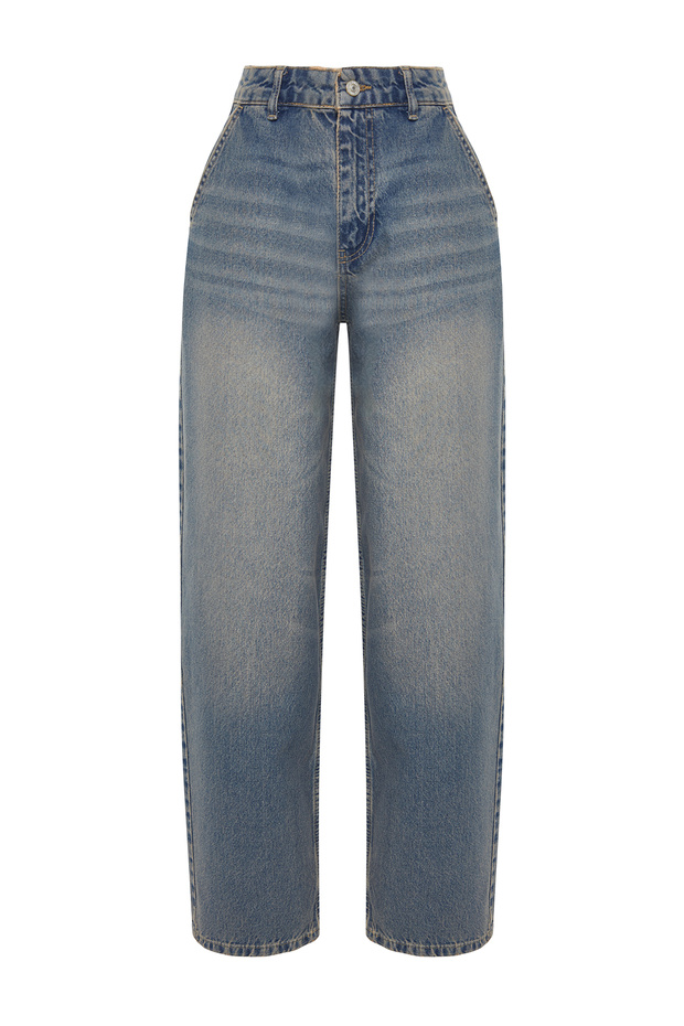 Koyu Mavi Soluk Efektli Vintage Düşük Bel Skater Baggy Jeans TWOSS24JE00052 - 11