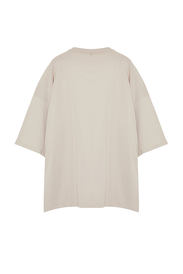Büyük Beden Taş Oversize/Geniş Kesim %100 Pamuklu T-Shirt TMNSS23TS00139 - 8