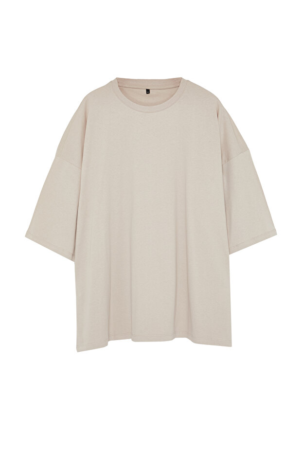 Büyük Beden Taş Oversize/Geniş Kesim %100 Pamuklu T-Shirt TMNSS23TS00139 - 7