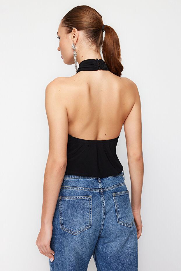 Siyah Halter Yaka Örme Body TPRSS24BD00004 - 5