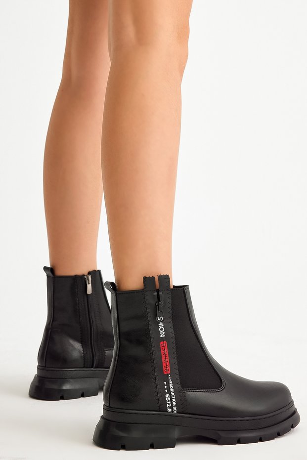 Women's Black Skin Tonny Black Zipper Detailed Women's Boots