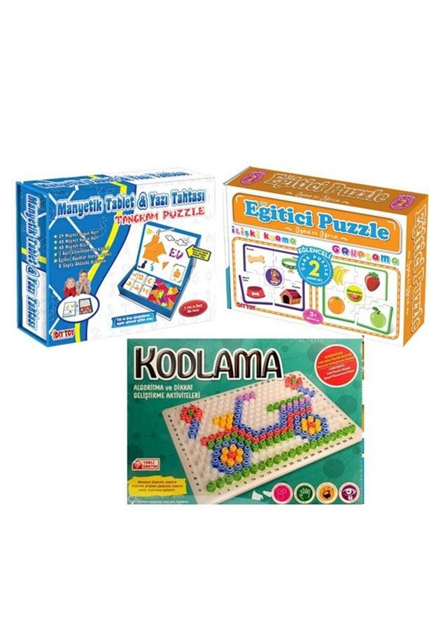 Kodlama + Manyetik Tablet Tangram + Eğitici Puzzle (3'lü Set) - 1