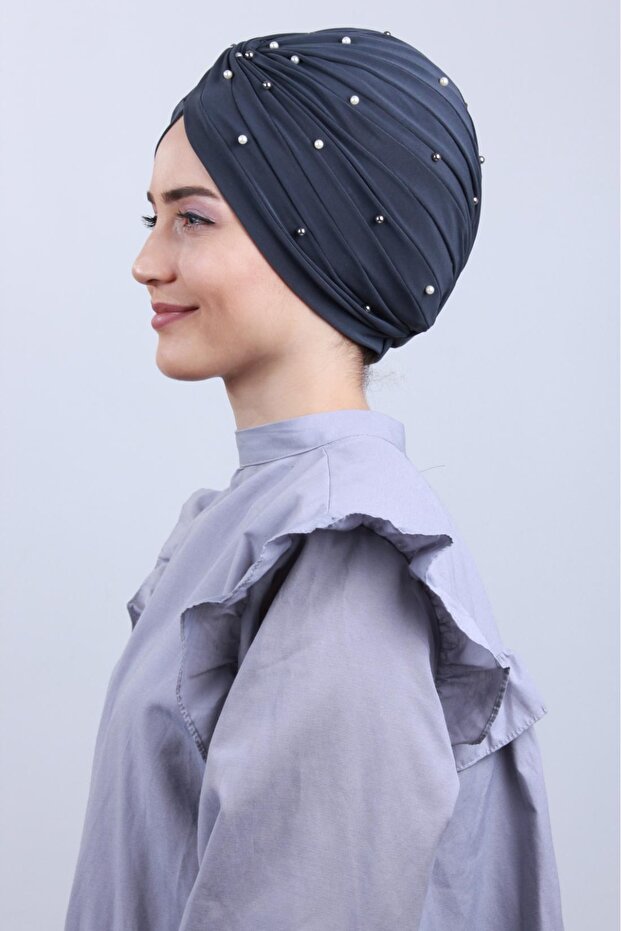 Women's Hijab Pearl and Stoned Vera Outer Bonnet Dark Gray