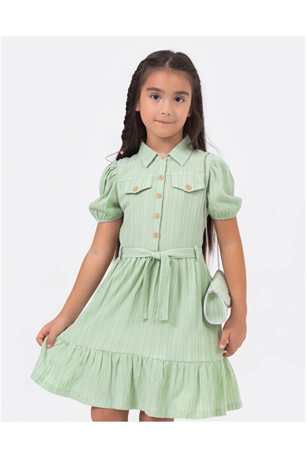 Striped Fabric Girl's Dress and Bag Set - Ideal for Summer Days