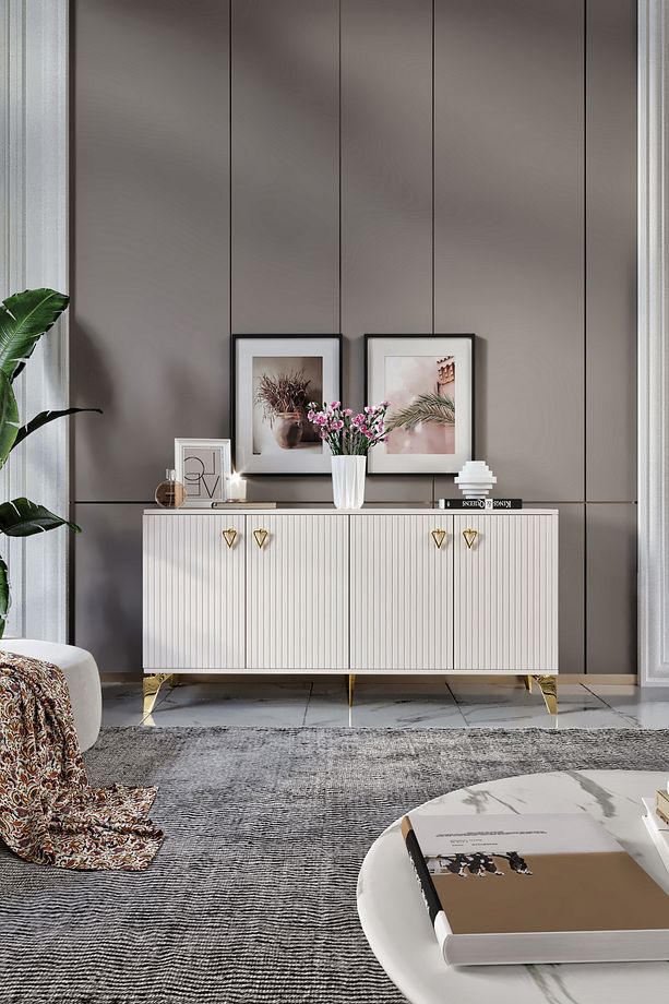 Zeugma Konsol Mdf Mebran Kapak Ekru Gold - 2