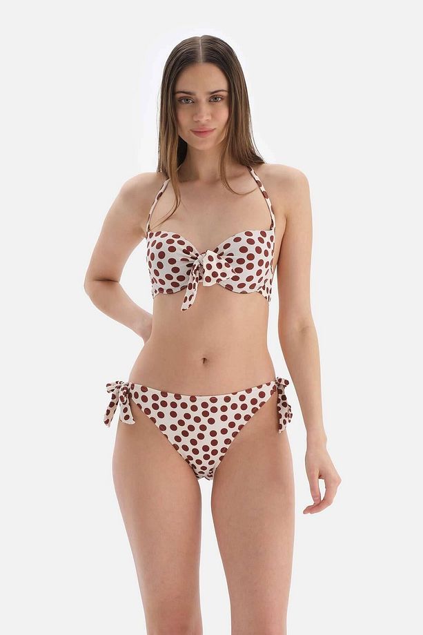 Kahve - Ekru Kalın Bağcıklı Bikini Altı - 1
