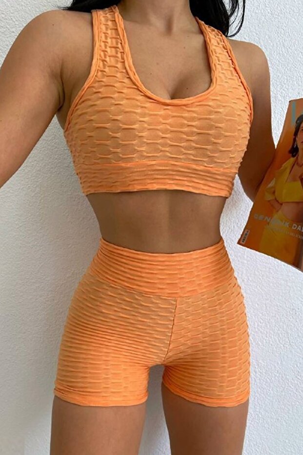 Orange Cross-Strapped Crop Blouse and Shorts Set 1252