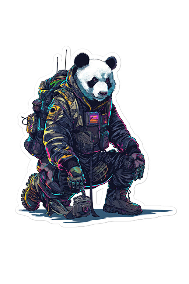 Panda Patterned Warrior Soldier Car and Motor Bike Helmet Laptop Windshield Sticker - 13X9 cm