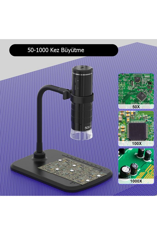 Kablosuz 1000x Wifi Bağlantılı Dijital Mikroskop 1080p Saç Cilt Tesktil Makine Devre Analizi - 1