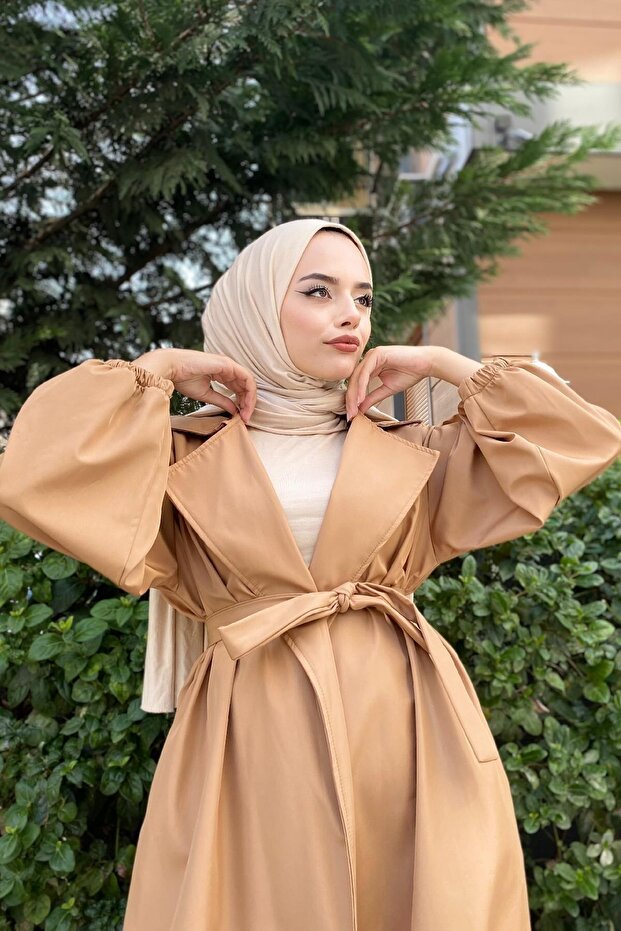 Belted Mustard Balloon Sleeve Trench