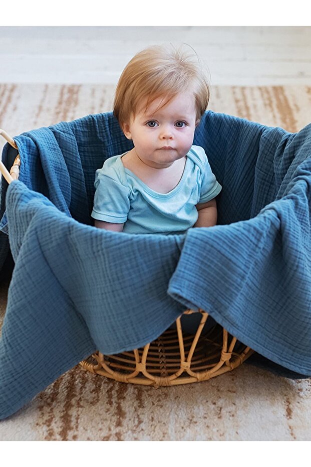 4 Layer Muslin Blanket 115X115Cm - Navy