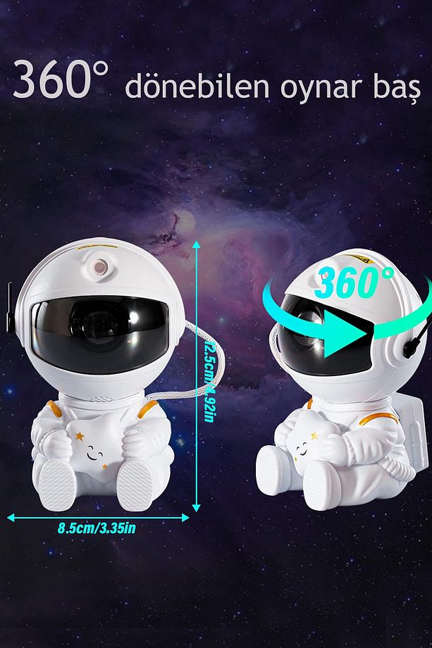 Astronot Bulutsüsü Ay Tavan Gökyüzü Projektör 3d Gece Lambası Kumandalı Çocuk Oda Balkon Kamp - 3