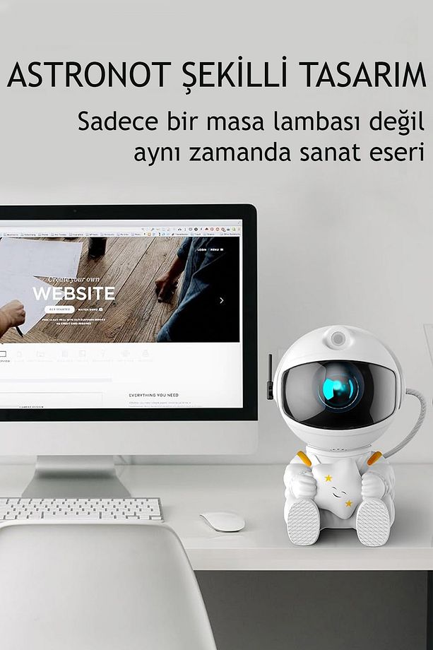 Astronot Bulutsüsü Ay Tavan Gökyüzü Projektör 3d Gece Lambası Kumandalı Çocuk Oda Balkon Kamp - 7