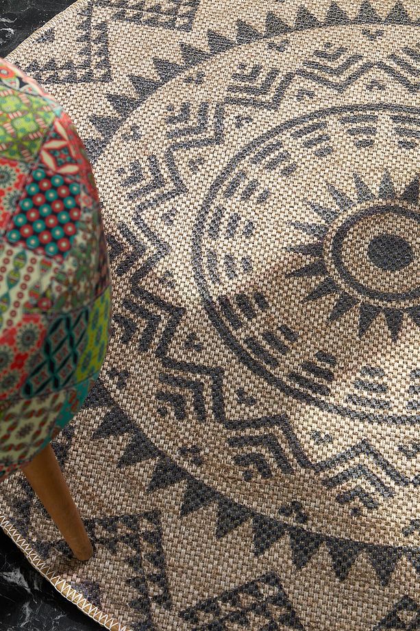 Makinede Yıkanabilir Modern Jüt Halı Yuvarlak Dijital Baskılı Kaydırmaz Jel Pamuk Taban - 5