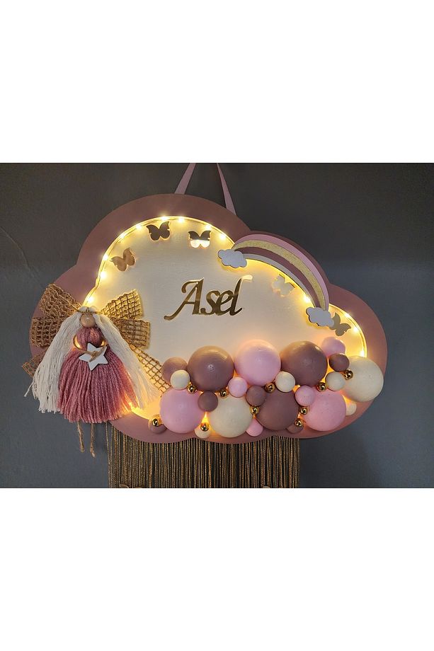 Kapı Süsü Ledli Bubble Peri Kızı Ahşap Bulut Pano - 5