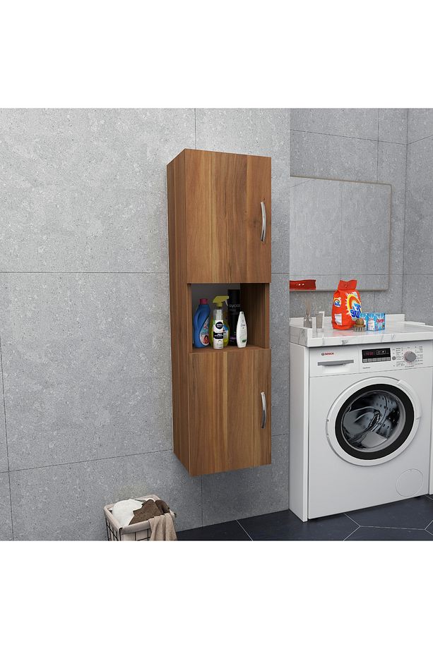 2 Kapaklı Bölmeli Banyo Asma Boy Dolabı 2 kapılı Çok Amaçlı Duvara Monteli Dolap - 1