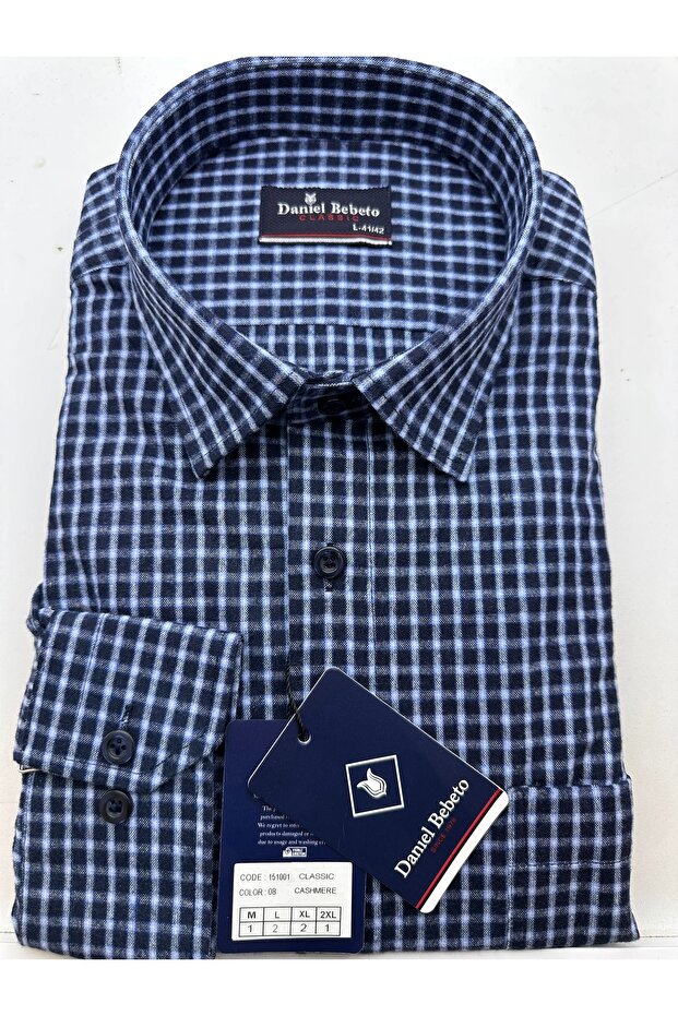 Erkek Tek Cep Kışlık Kaşmir Gömlek - 1