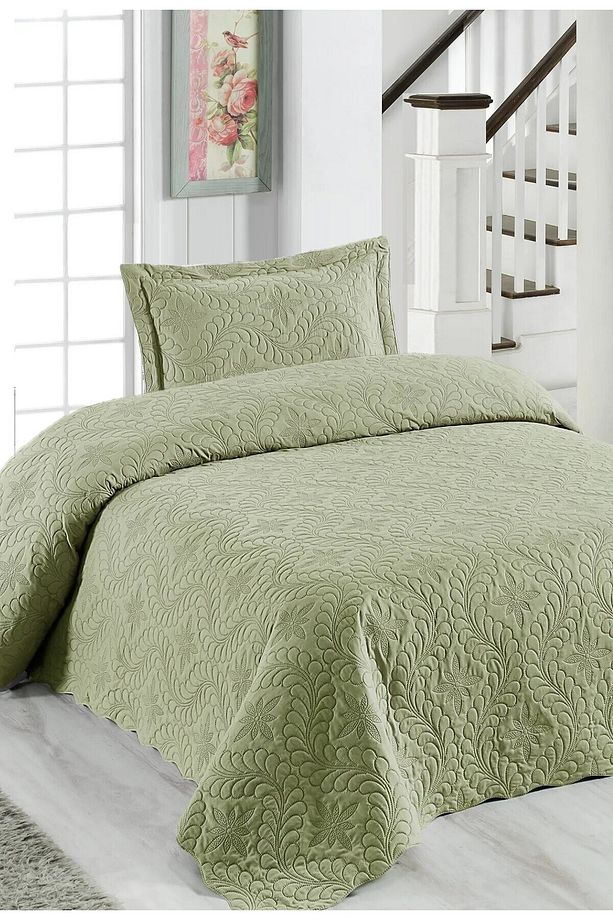 Ivy Haki Tek Kişilik Microfiber Kapitone Yatak Örtüsü - 1