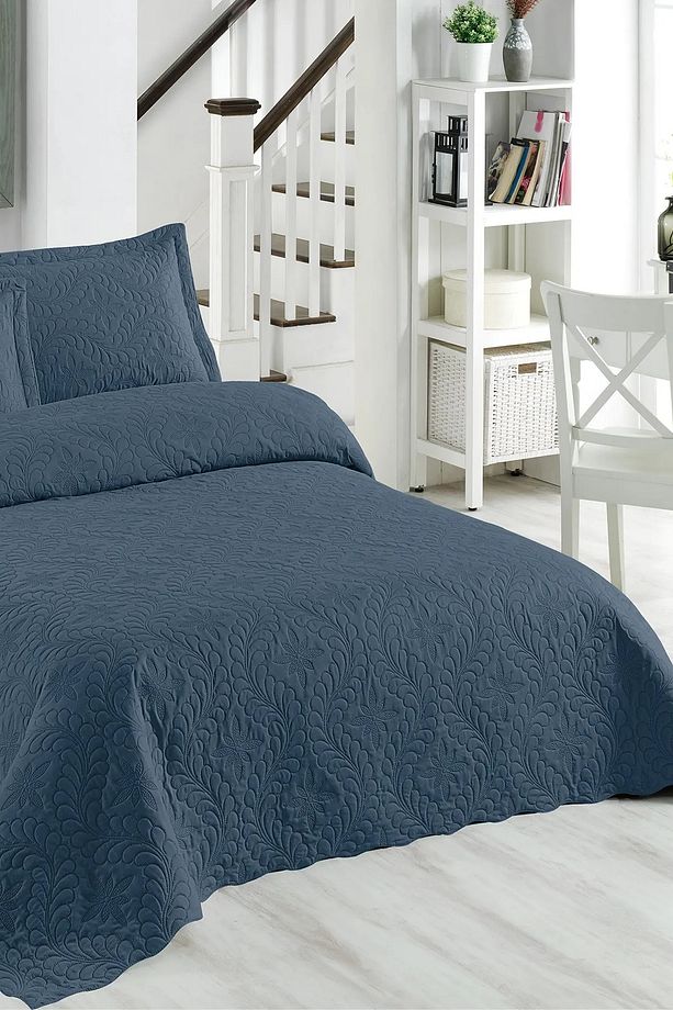Ivy Petrol Mavisi Tek Kişilik Microfiber Kapitone Yatak Örtüsü - 2