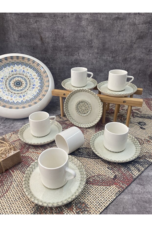 RUBİ PORSELEN Desenli Modern Sade 6 Kişilik Porselen Kahve Fincan ...