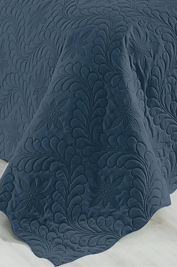 Ivy Petrol Mavisi Tek Kişilik Microfiber Kapitone Yatak Örtüsü - 5