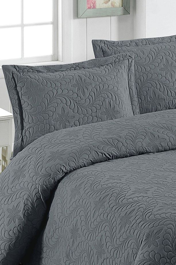 Örtüm Ivy Antrasit Çift Kişilik Microfiber Kapitone Yatak Örtüsü - 2