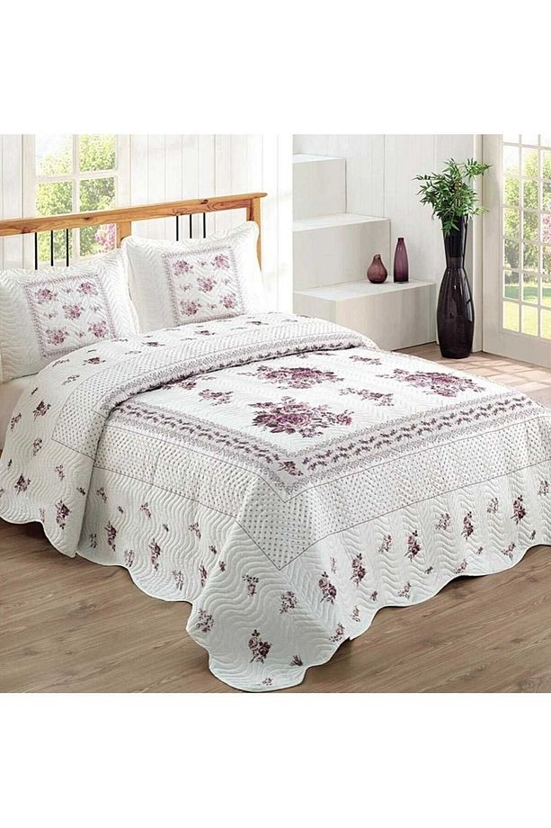 Örtüm Flower Lila Çift Kişilik Kapitone Yatak Örtüsü - 3