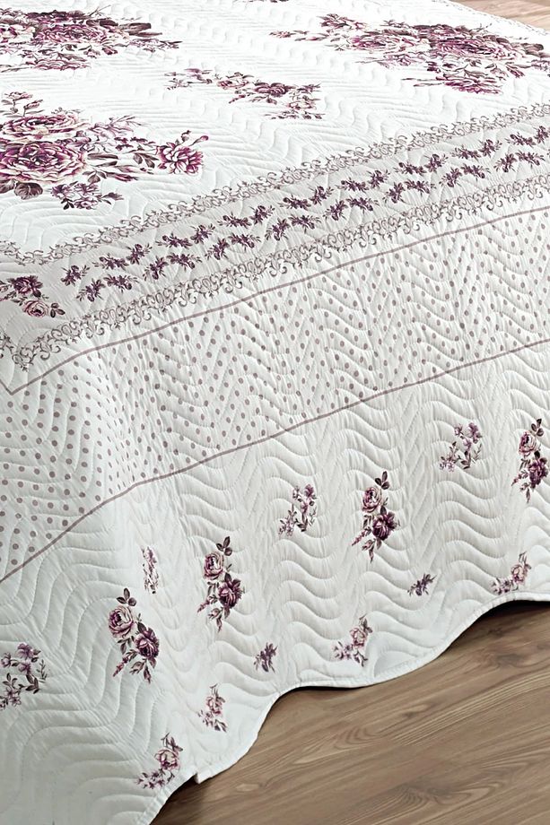 Örtüm Flower Lila Çift Kişilik Kapitone Yatak Örtüsü - 7