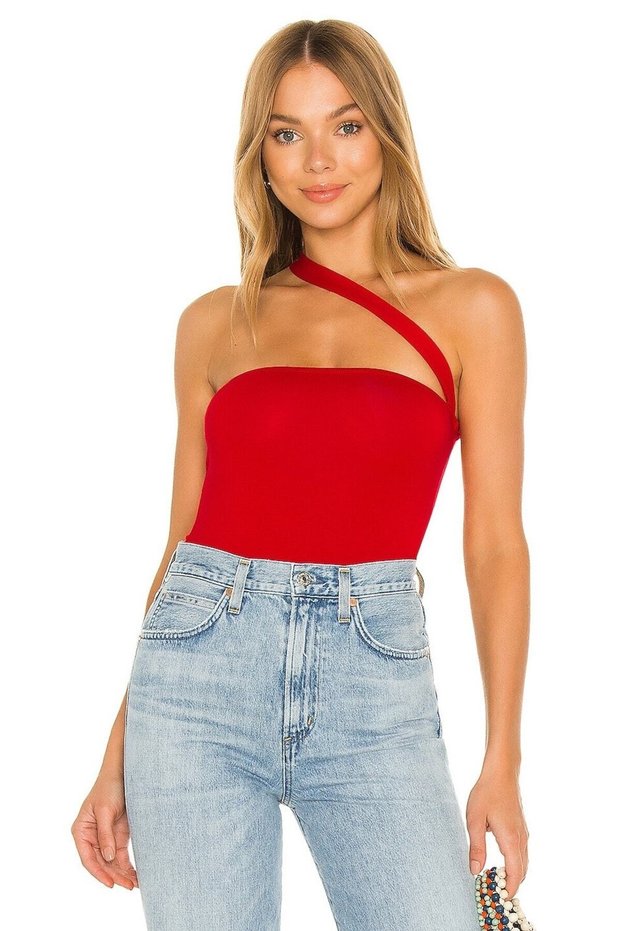 Women's Red Jersey Strappy Bodysuit