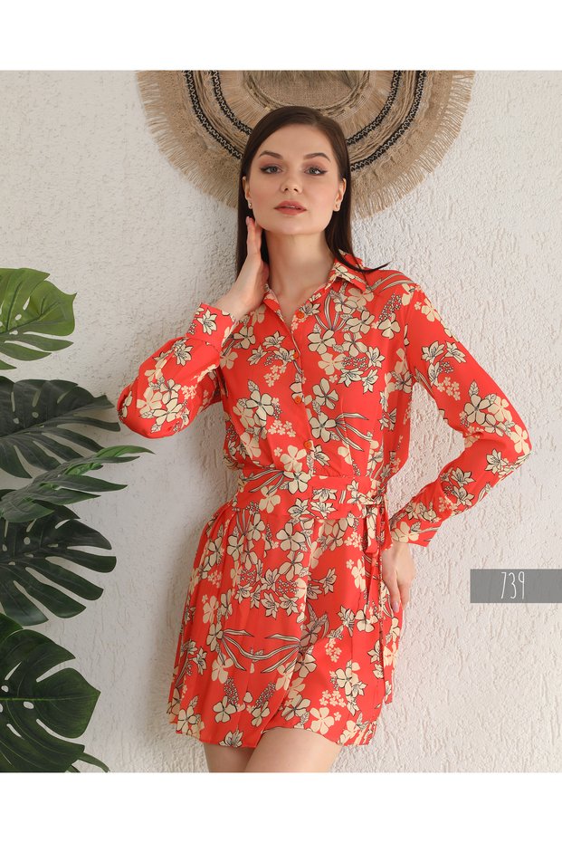Dress Women's Floral Shirt Dress with Tie Detail
