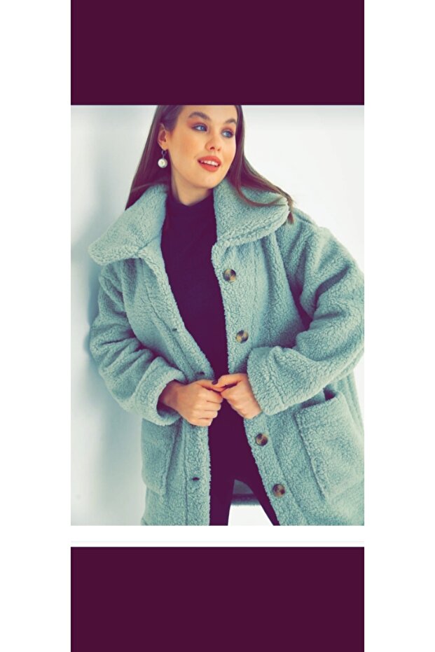 Oversize Collared Buttoned Plush Jacket - 3
