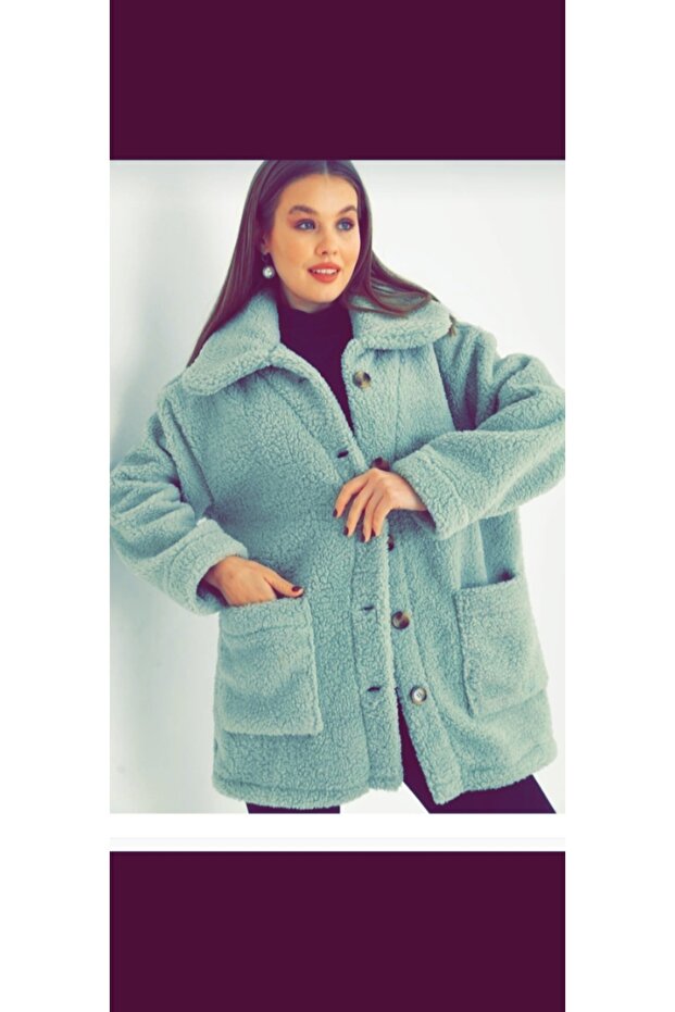 Oversize Collared Buttoned Plush Jacket - 4